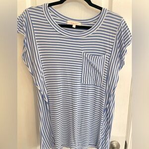 Hailey & Co Light blue & white tee with ruffle sleeve detailing size M